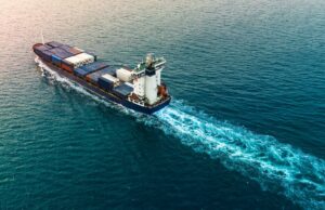 Container ship of glass packaging taking to the sea